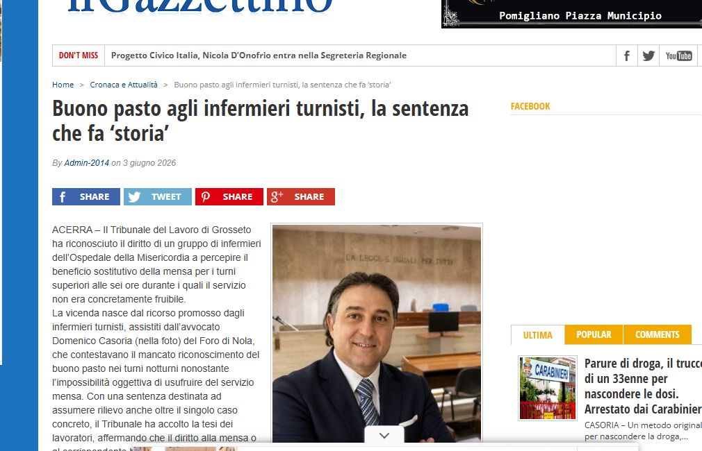 Il Gazzettino Locale: buono pasto agli infermieri turnisti
